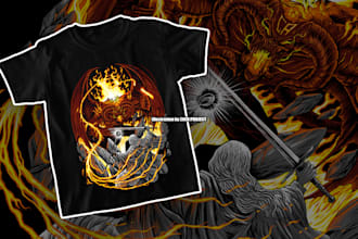 draw detailed horror design for clothing , cover, band merch