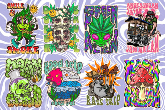 make trippy psychedelic and vintage illustration for tshirt