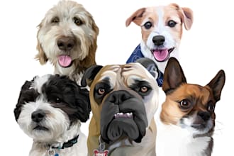 draw your cat, dog, or any pet into cartoon vector portrait