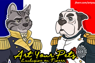 create royal pet portrait cartoon for your dog or cat