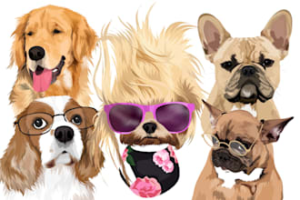 draw cartoon portrait of dog cat animal pets