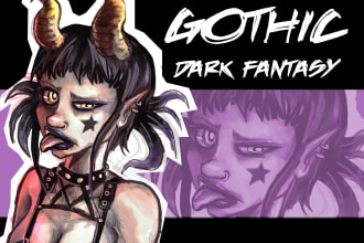 make a gothic punk  dark fantasy character illustration