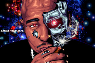 draw you professionally as half human, half terminator or cyborg