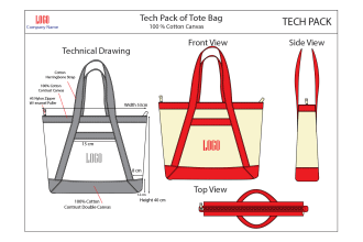 do a sketch and tech pack of tote bag design