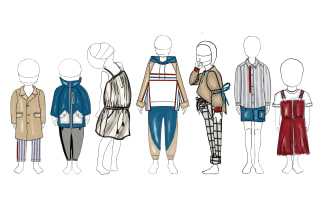 fashion design children and babies clothing collection with tech packs