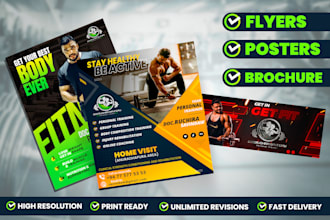 design gym, fitness, sport, health flyers, posters