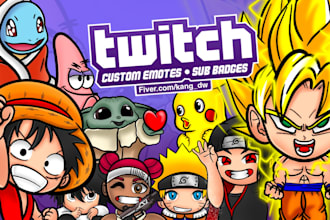 design cute chibi twitch emotes and sub badges