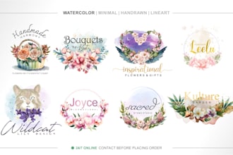 create a feminine watercolor floral logo design