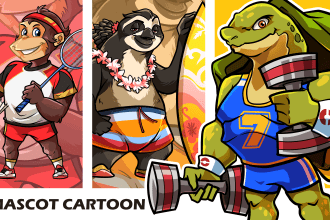 create mascot logo, cartoon character design for business and sports