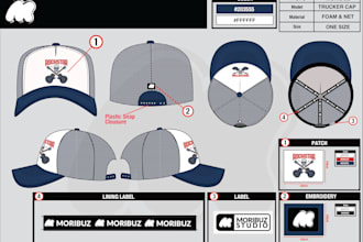 make a hat or cap mock ups with tech pack with your idea