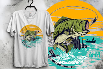 create fishing illustration tshirt and typography  graphic t shirt design