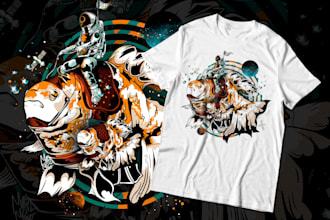 design astronaut and alien illustration for t shirt design