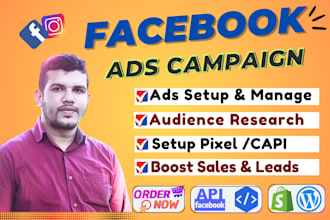 set up and manage facebook ads campaign, run shopify fb ads, instagram ad