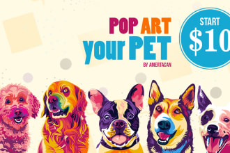 create professional pop art color portrait pet illustration