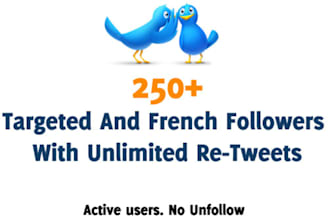 provide 250+ french Twitter followers with UnLimited ReTweets
