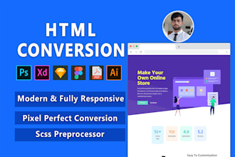 convert xd to html, figma to html, PSD to html responsive bootstrap 5