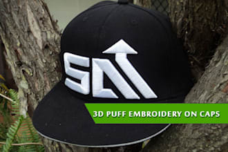 3d puff and flat embroidery for cap and visor