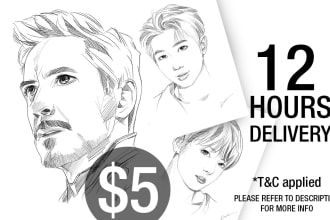 draw a stylish portrait sketch within 12 hours