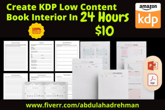 create amazon KDP low content book interior in 24 hours