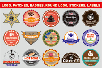 design patches, badges, round logo, stickers, labels