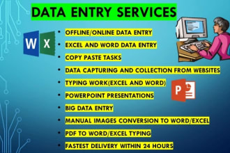 do data entry, canva slides and designs, excel and access database, web scraping
