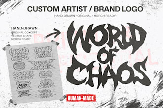 design a hand drawn artist logo for music merch and clothing brands