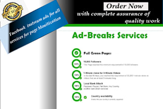 provide in stream ads break facebook page monetization services