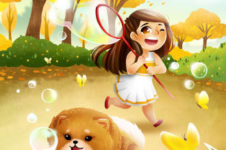 draw beautiful children story book and cover illustration