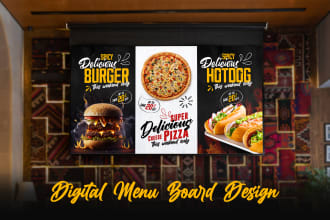 do digital menu board, restaurant menu, or tv screen menu