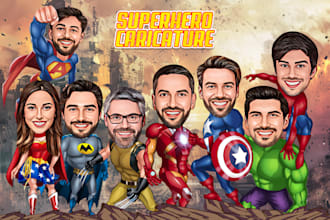 make a superhero caricature for a family or a business group
