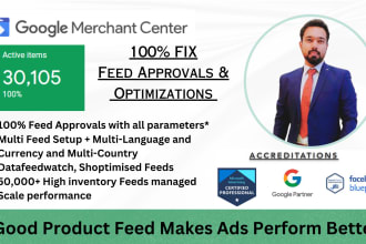 setup google shopping feeds, optimize and resolve errors  setup multiple feeds