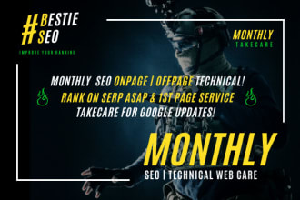 provide complete monthly SEO service with keyword research, on page and off page