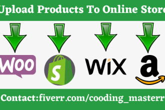 upload products listing to woocommerce, shopify, wix, ebay and esty store