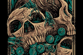 create illustration for merch, poster, metal band, brand