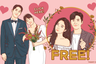draw cute couple, wedding line art portrait illustrations