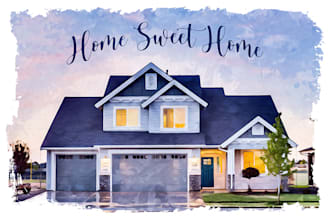 paint watercolor portrait your house and building from image