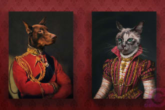 create custom royal pet portrait from photo historical oil painting dog cat gift
