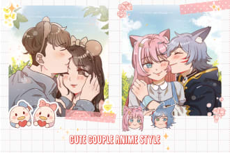 draw a cute couple in anime style