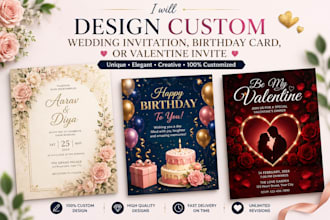 design custom wedding invitation, birthday card, or valentine invite