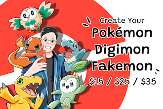 draw yourself with pokemon, digimon and fakemon