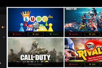 develop tournament, e sports website and app pubg, freefire, cod etc