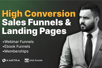 build funnels, landing pages in clickfunnels, kartra, gohighlevel, kajabi