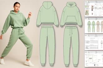 do clothing tech pack and flat sketch for manufacturer