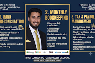 do monthly bookkeeping and bank reconciliation using quickbook xero wave vat tax