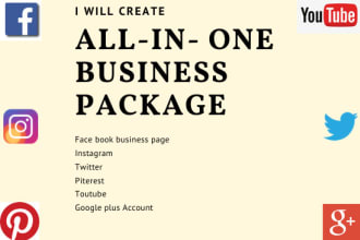 create facebook business page,twitter,pinterest,youtube,google plus account