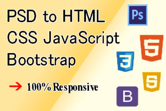 convert PSD, ai, figma, xd, or sketch to HTML CSS javascript responsive website