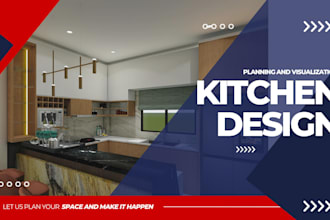 create a kitchen interior design in 3d rendering