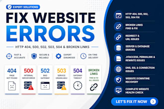 fix website errors , http 404, 500, 502, 503, 504, broken links, redirect errors