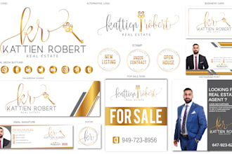 do professional real estate signature logo with branding kit