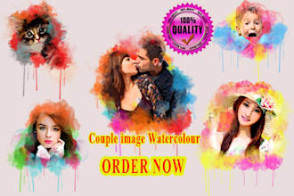 draw very beautiful watercolor portrait and illustration in photo